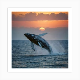 Humpback Whale Jumping Out Of The Water 13 Art Print