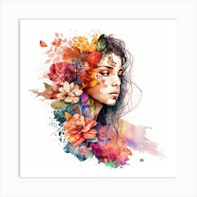 Watercolor Floral Woman #7 Art Print