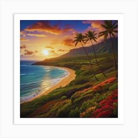 Sunset At Hawaii Landscape Art Print