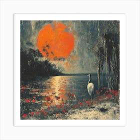 Heron At Sunset Art Print