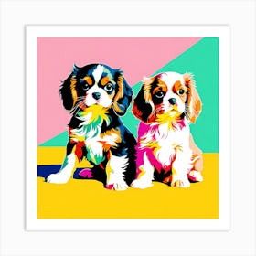 'Cavalier King Charles Spaniel Pups' , This Contemporary art brings POP Art and Flat Vector Art Together, Colorful, Home Decor, Kids Room Decor, Animal Art, Puppy Bank - 12th Art Print