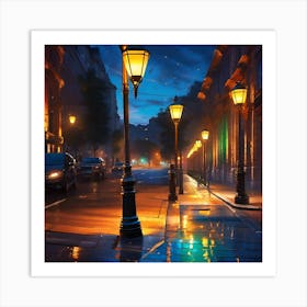 Wet Street At Night Art Print