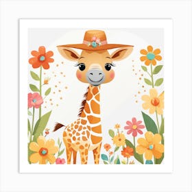 Floral Baby Giraffe Nursery Illustration (8) Art Print
