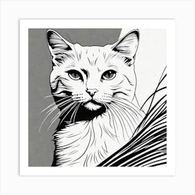 Black And White Cat Drawing Art Print