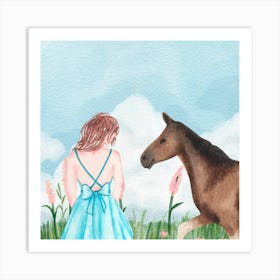 Little Girl And Horse van gogh watercolor Art Print