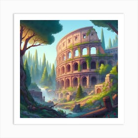 Colosseum In An Enchanted Forest 6 Art Print