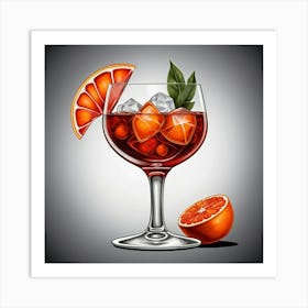 Illustrative Albedo Mid Century Negroni Cocktail Art 2 Art Print