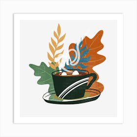 Coffee Cup With Leaves 5 Art Print