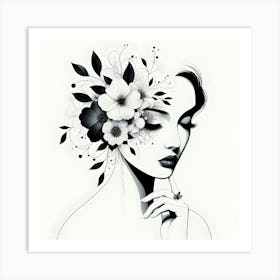 Black And White Flower Girl 1 Art Print