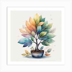 Watercolor Tree In A Pot Art Print