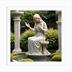 81 Garden Statuette Of A Low Kneeling Blonde Woman With Clasped Hands Praying At The Feet Of A Statuet Art Print