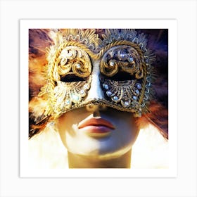 Venetian Mask - photo photography square face vanice italy travel carnival color Art Print