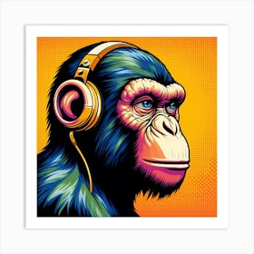 Chimpanzee With Headphones Art Print