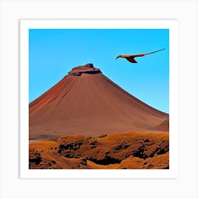 Bird Flies Over A Volcano Art Print