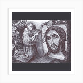 Saint Francis Praying Before the Image of the Holy Face of Jesus Art Print