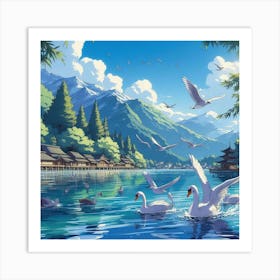 Swans In The Lake Art Print