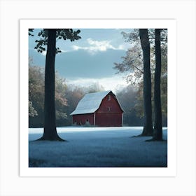 Red Barn In The Woods Art Print