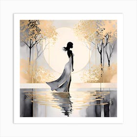 Woman In A Dress Walking On Water Art Print