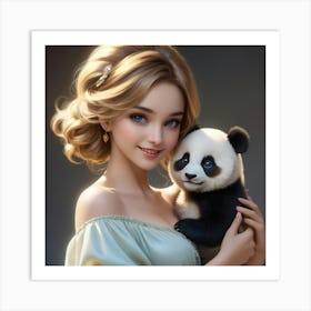 Cute Girl With Panda Art Print