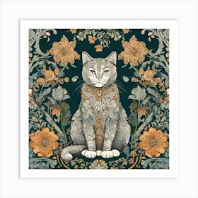 william morris Cat With Flowers Art Print