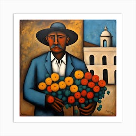 Man With Flowers Art Print