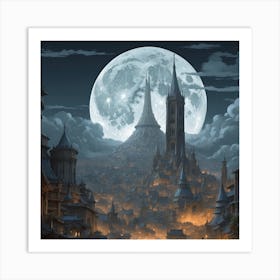 Full Moon Over A City Art Print
