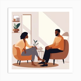 Couple Talking In The Living Room Art Print