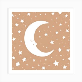 Moon and Starry Sky Baby Nursery Art Print