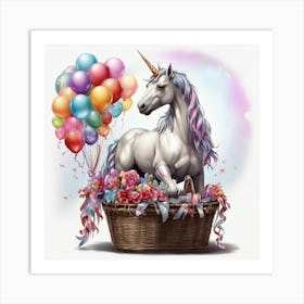 Unicorn In A Basket Art Print