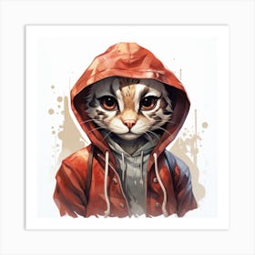 Watercolour Cartoon Ocelot In A Hoodie 1 Art Print