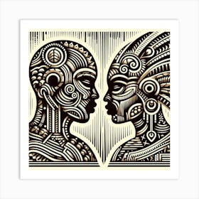 Tribal African Art Silhouette of a man and woman Art Print