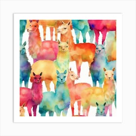 Watercolor Llamas Art Print