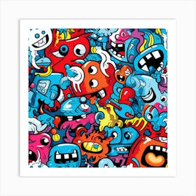 Cartoon Monsters Seamless Pattern Art Print