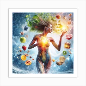 Woman With Fruits And Vegetables Art Print