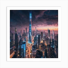 Dubai Skyline At Dusk Art Print