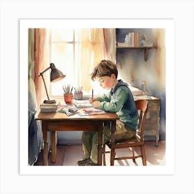 Boy At Desk 1 Art Print