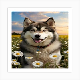 Husky Dog In A Field Art Print