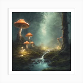 Mushrooms In The Forest Art Print