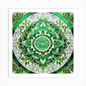 Green Stained Glass Mandala Art Print