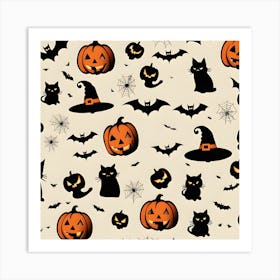 Halloween Pumpkins And Bats 2 Art Print