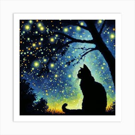 Starry Night Cat Art Print