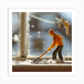 Snowman With Shovel Art Print