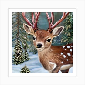 Pretty Winter Deer Art Print