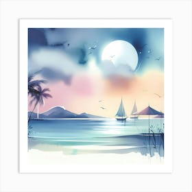 Watercolor Seascape 3 Art Print