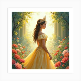 Radiant Young Queen In A Watercolor Royal Garden Art Print