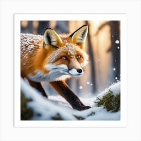 Fox In The Snow 16 Art Print