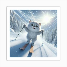 Cat On Skis 6 Art Print