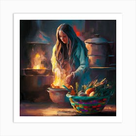 Woman Cooks Art Print