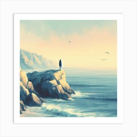 Lonely Man On Cliff Art Print