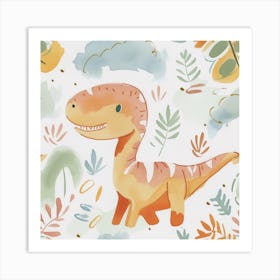 Allosaurus Dinosaur Muted Pastels Pattern 3 Art Print